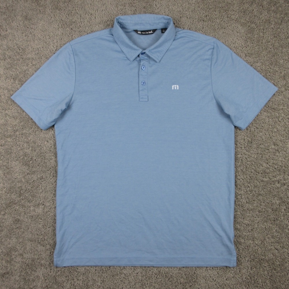 Travis Mathew Polo Shirt Mens Large Blue Solid Performance Golf Pima Cotton Logo